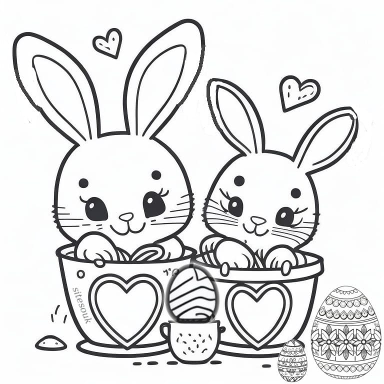 Coloring Page of Cute Easter Bunny