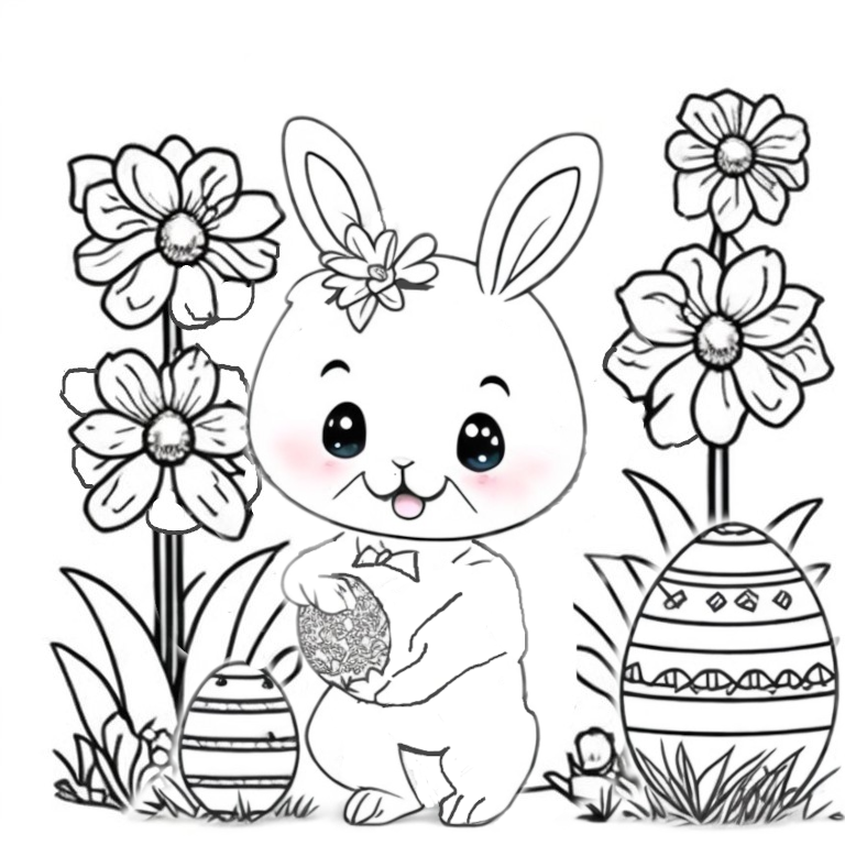 Coloring Page of Cute Easter Bunny