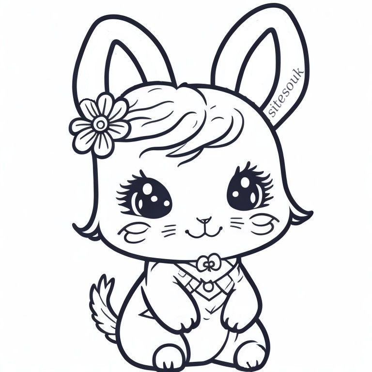 Coloring Page of Cute Easter Bunny
